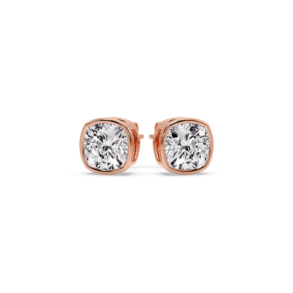 Bezel Set Cushion Diamond Stud Earrings