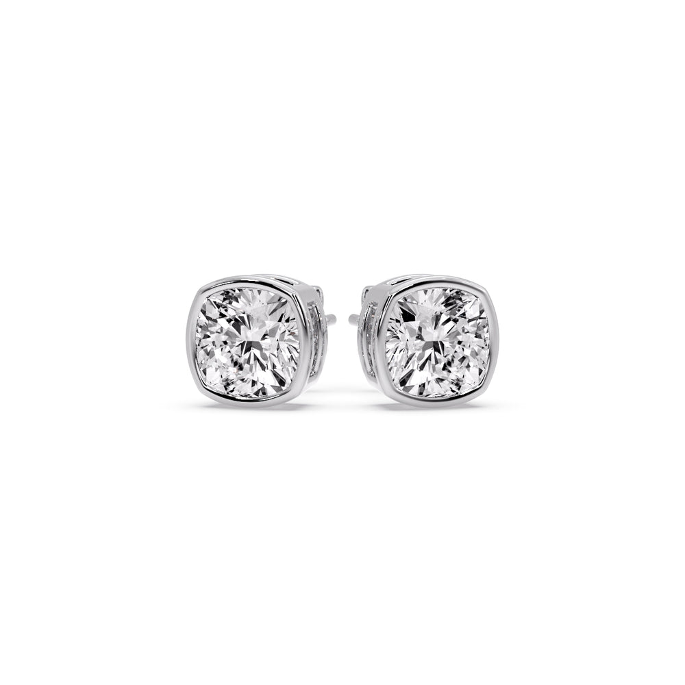 Bezel Set Cushion Diamond Stud Earrings