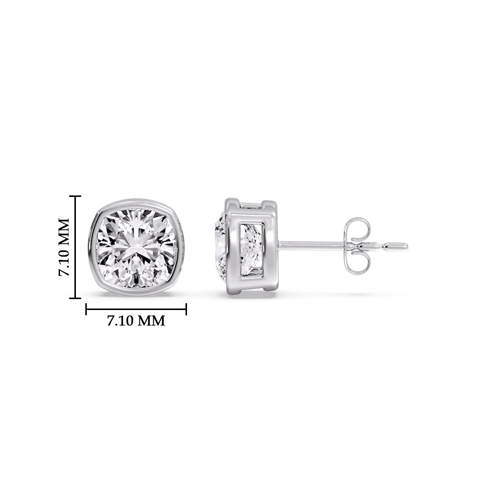 Bezel Set Cushion Diamond Stud Earrings