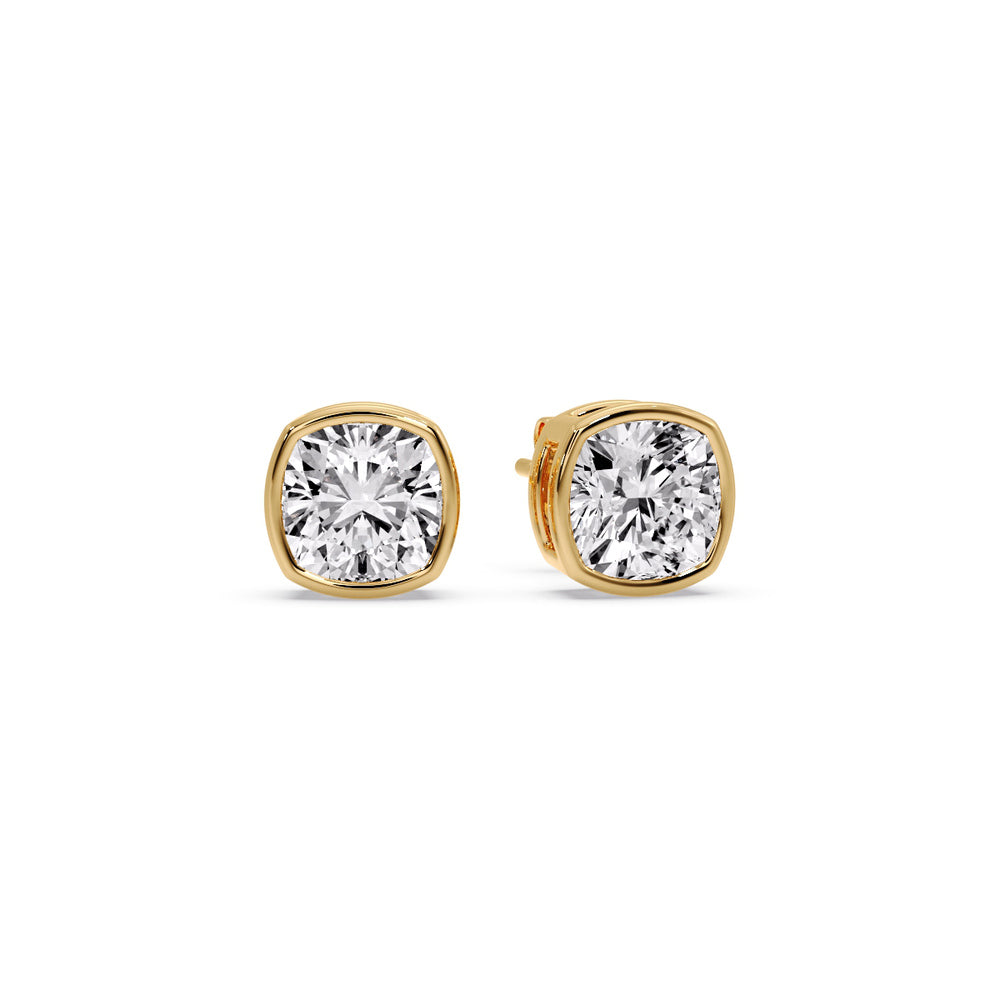 Bezel Set Cushion Diamond Stud Earrings