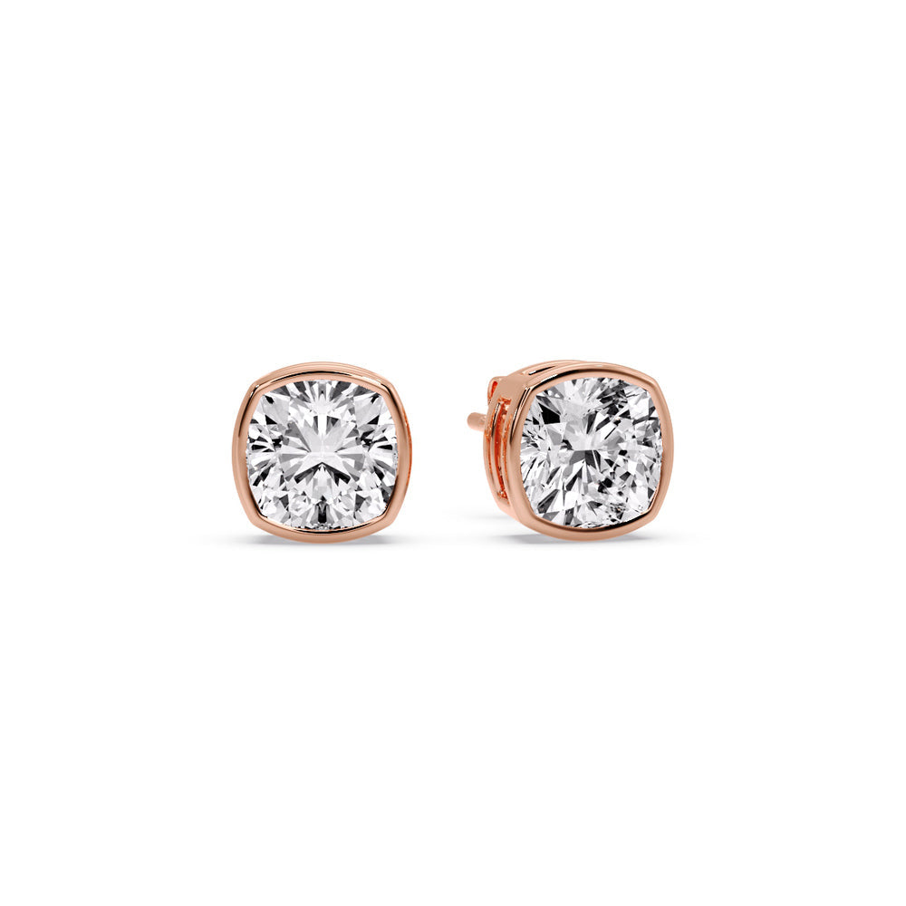 Bezel Set Cushion Diamond Stud Earrings