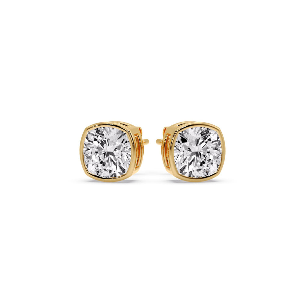 Bezel Set Cushion Diamond Stud Earrings