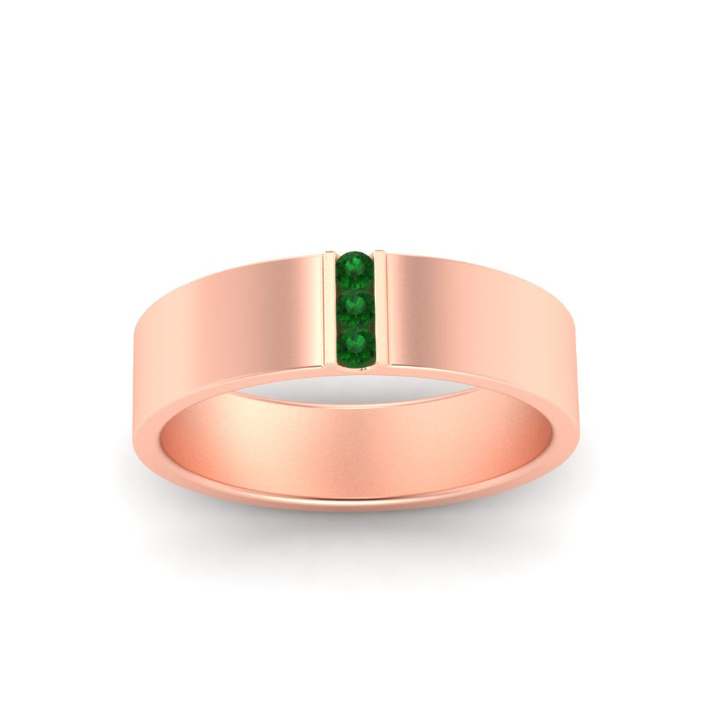 3 Stone Mens Flat Gemstone Band