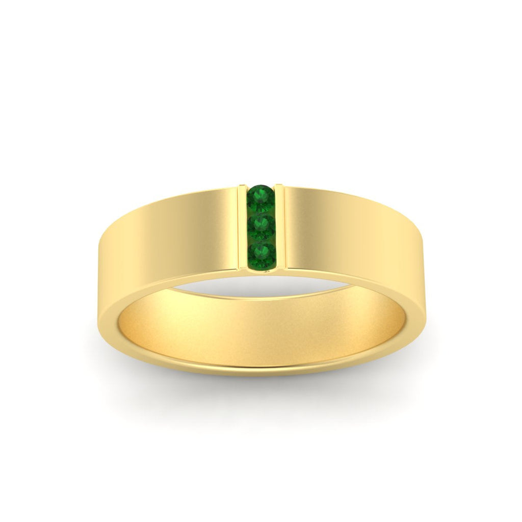 3 Stone Mens Flat Gemstone Band