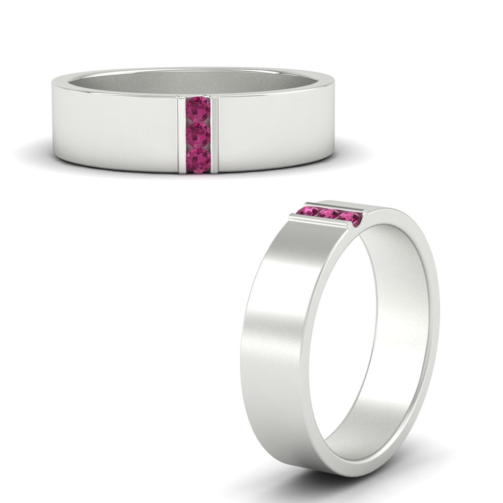 3 Stone Mens Flat Gemstone Band