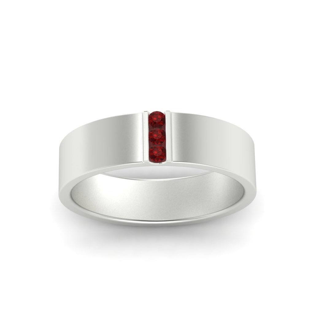 3 Stone Mens Flat Gemstone Band