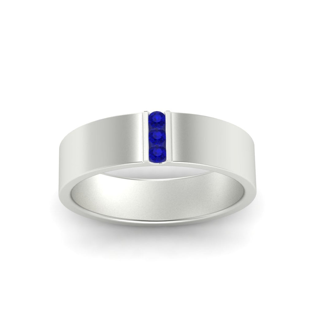 3 Stone Mens Flat Gemstone Band