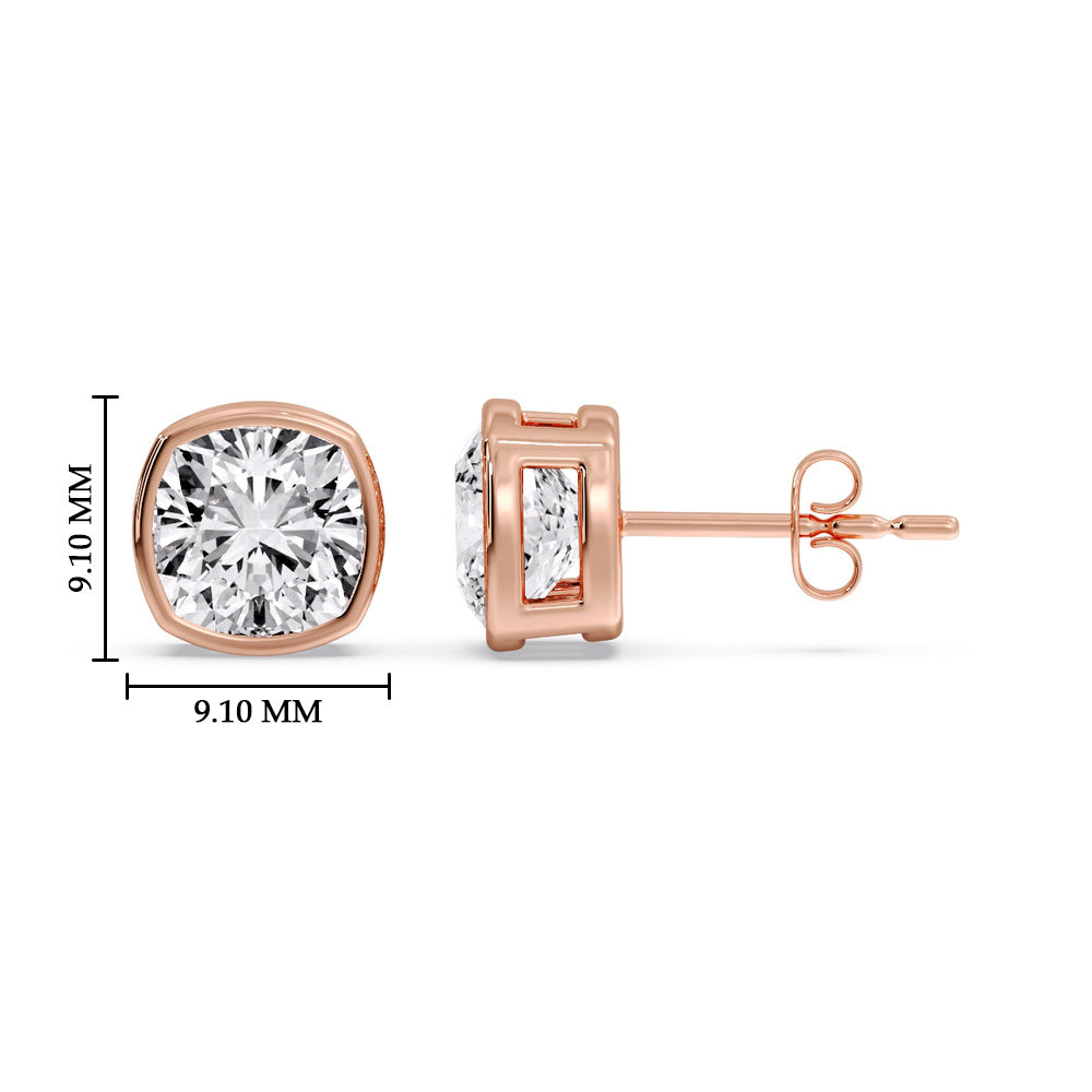 Bezel Set Cushion Diamond Stud Earrings