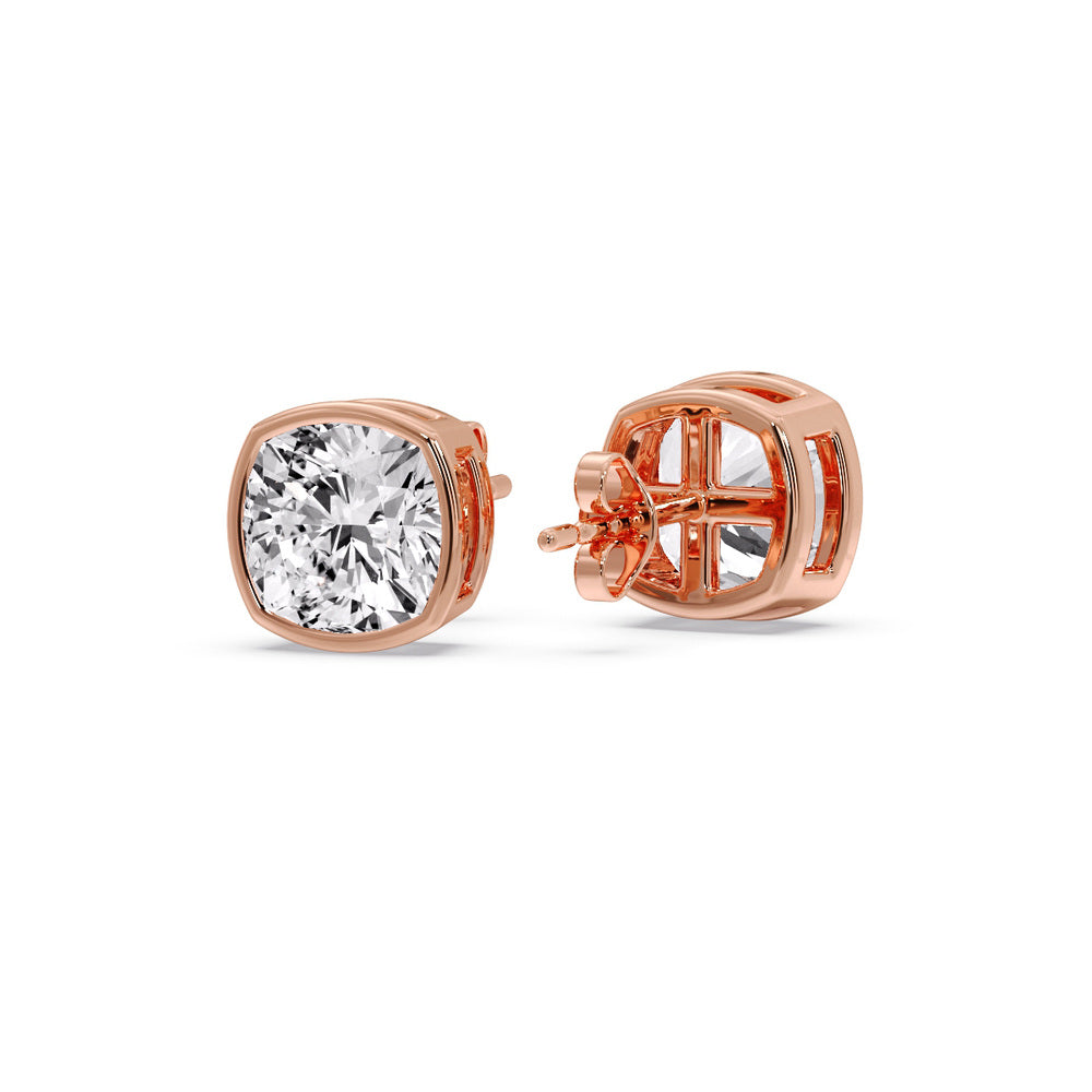 Bezel Set Cushion Diamond Stud Earrings