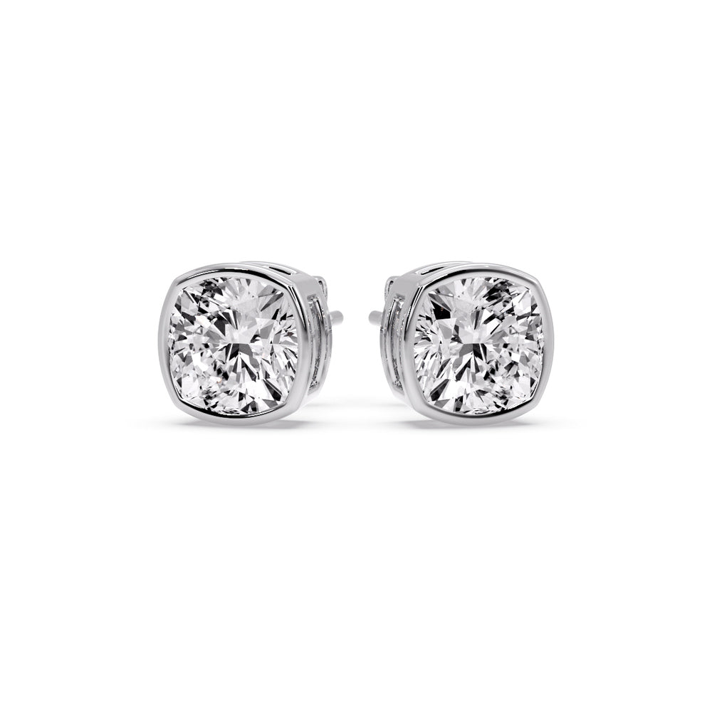 Bezel Set Cushion Diamond Stud Earrings
