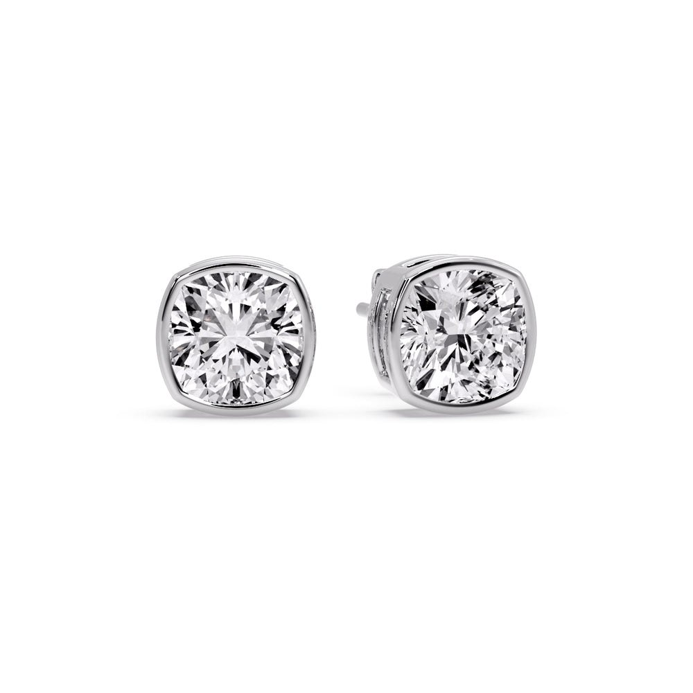 Bezel Set Cushion Diamond Stud Earrings