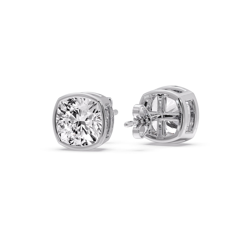 Bezel Set Cushion Diamond Stud Earrings
