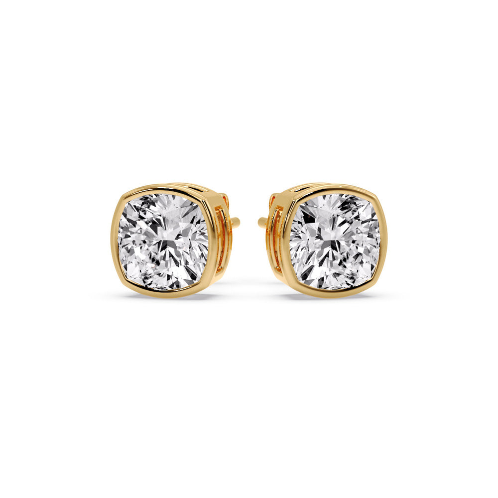 Bezel Set Cushion Diamond Stud Earrings