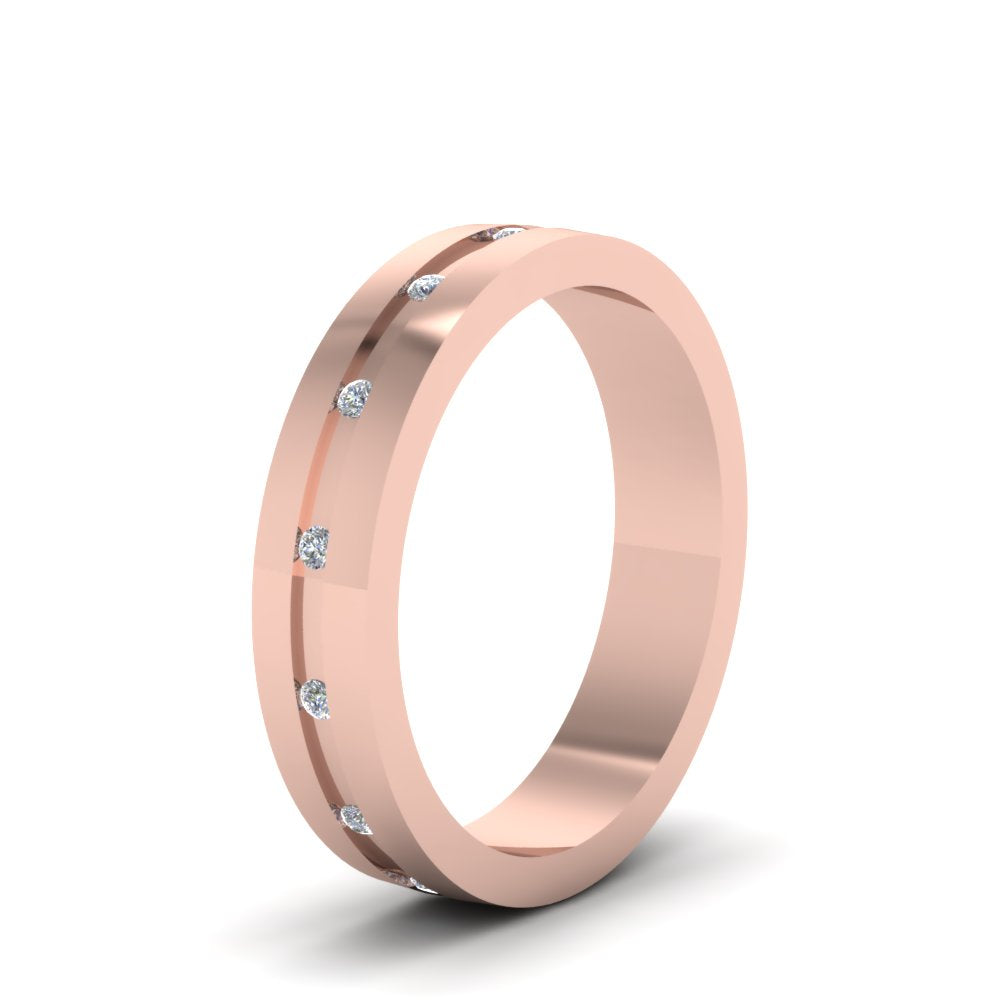 7 MM Flat Diamond Mens Wedding Band