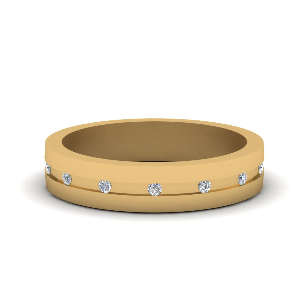 7 MM Flat Diamond Mens Wedding Band