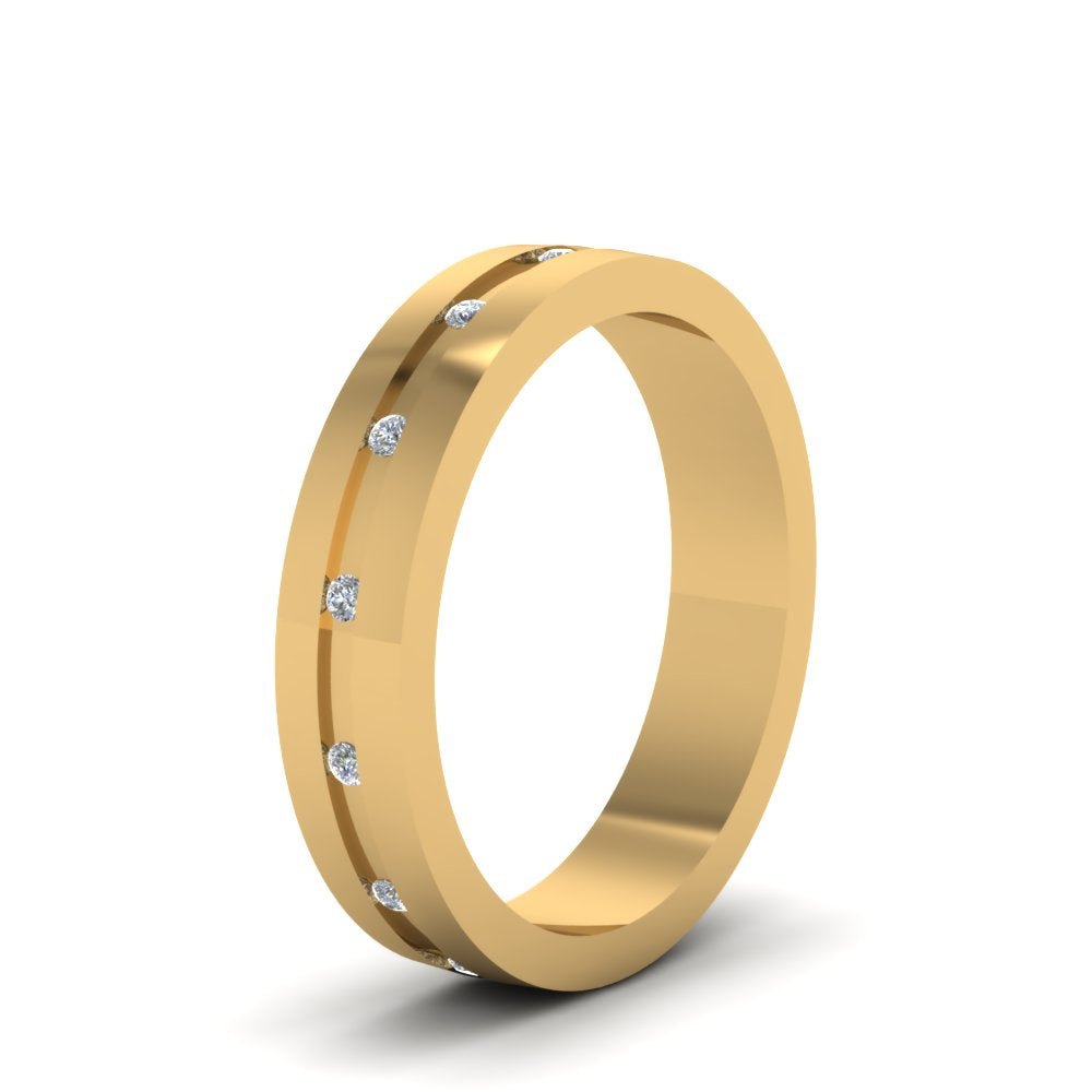 7 MM Flat Diamond Mens Wedding Band