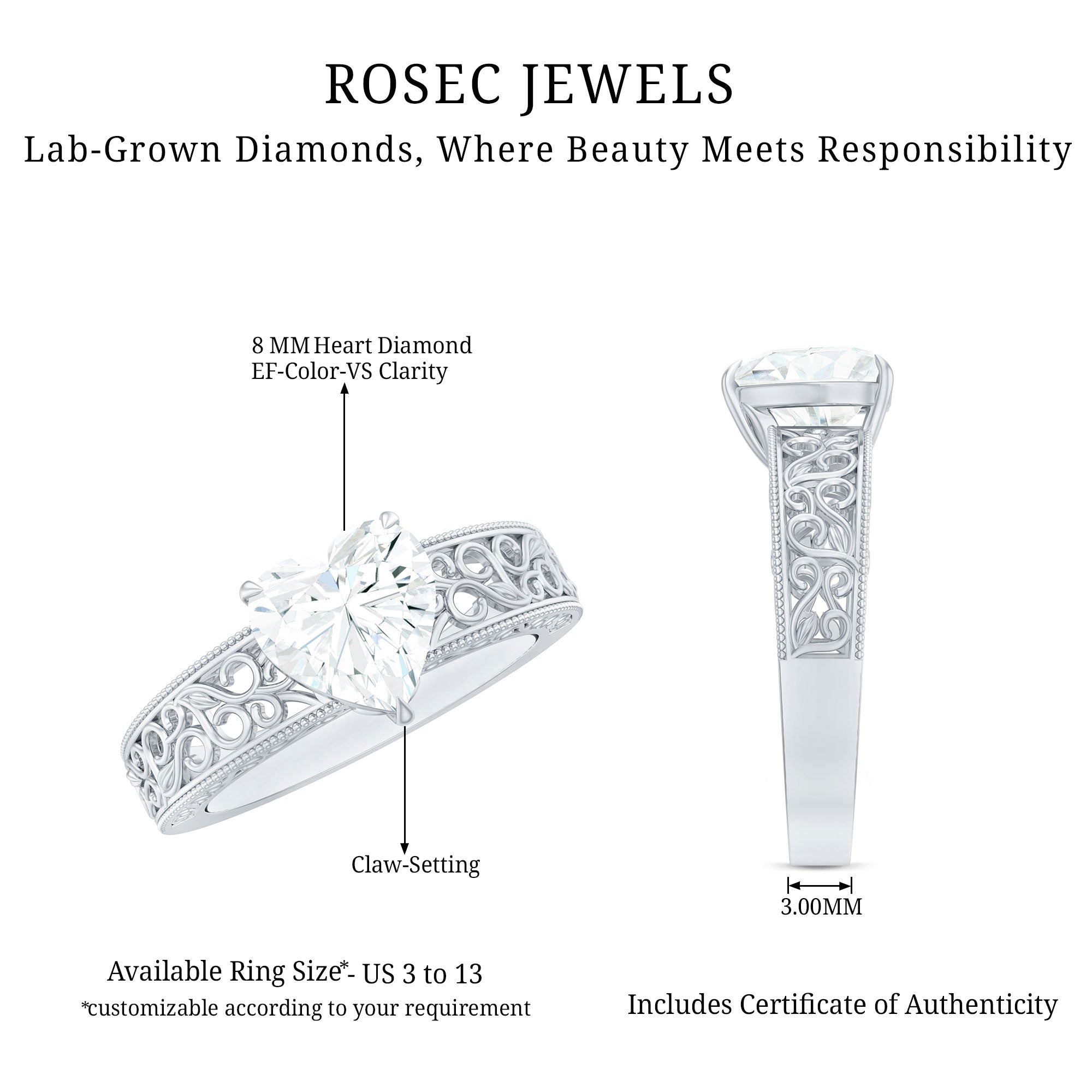 2 Carat Lab Grown Diamond Heart Engagement Ring