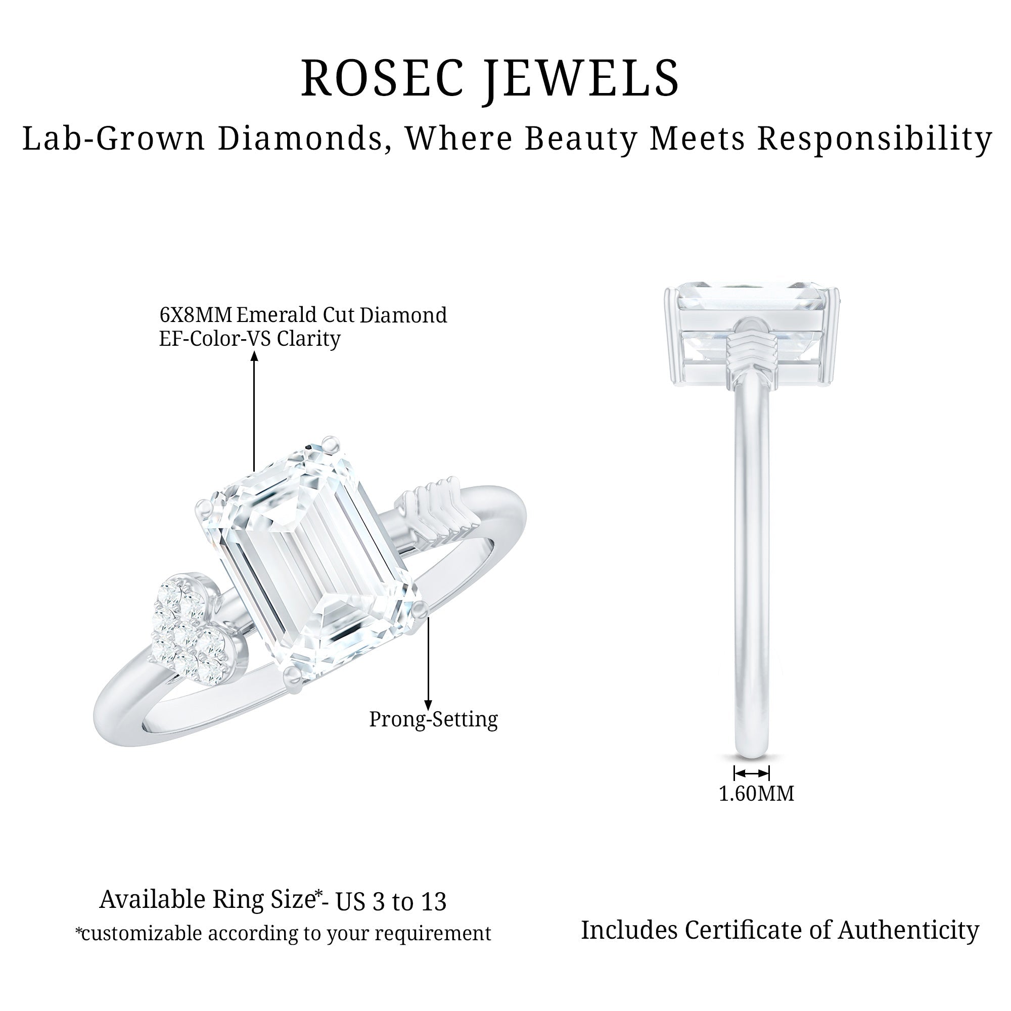 Lab Grown Diamond Emerald Cut Designer Engagement Ring