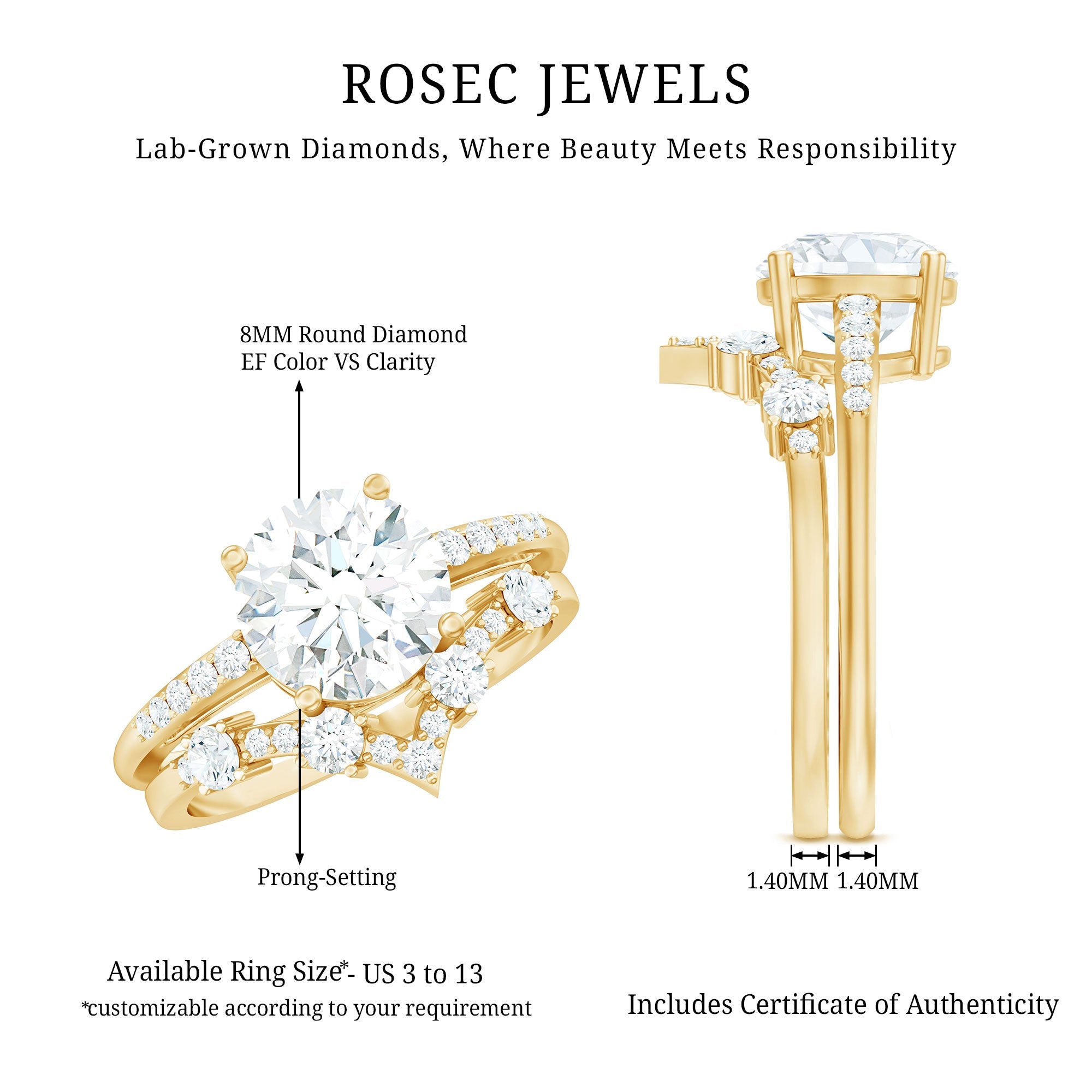 Certified Lab Grown Diamond Bridal Ring Set For Women