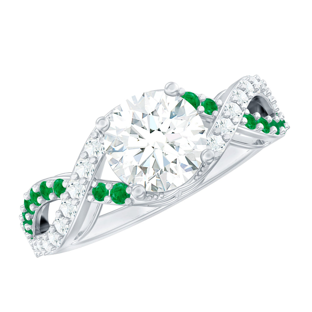 Lab Grown Diamond Crossover Engagement Ring with Emerald