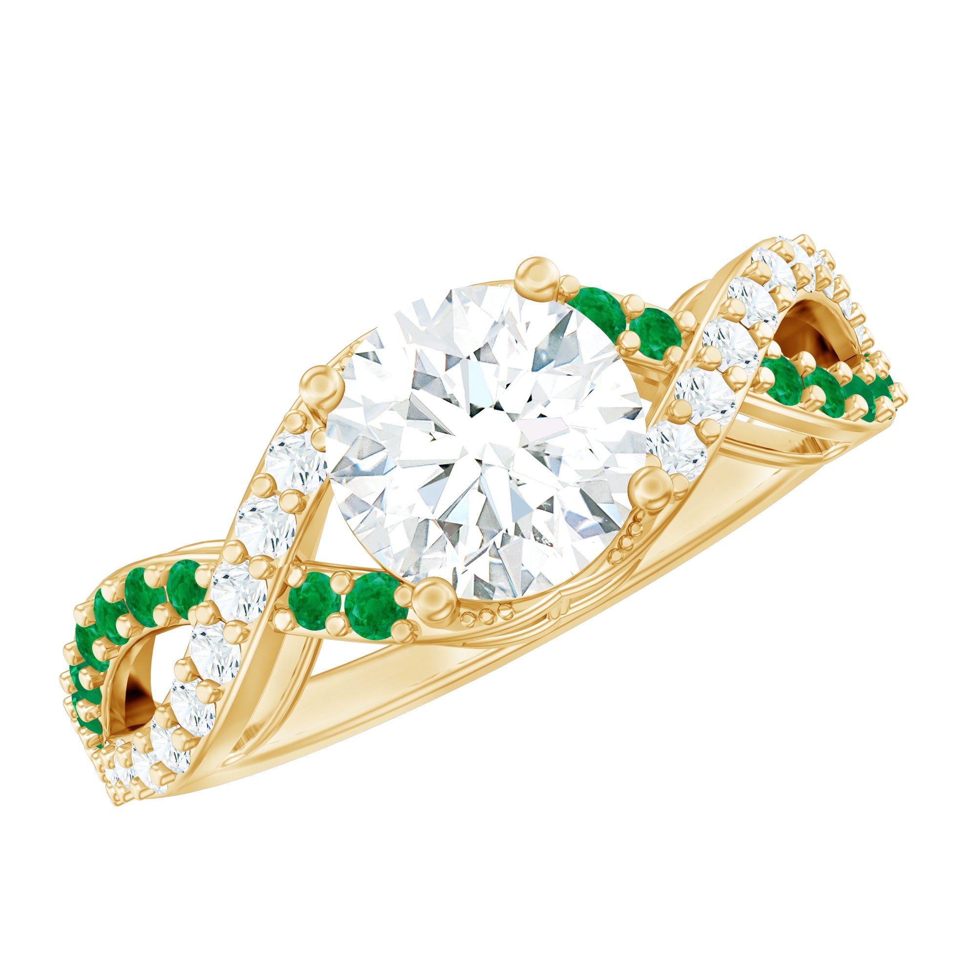 Lab Grown Diamond Crossover Engagement Ring with Emerald