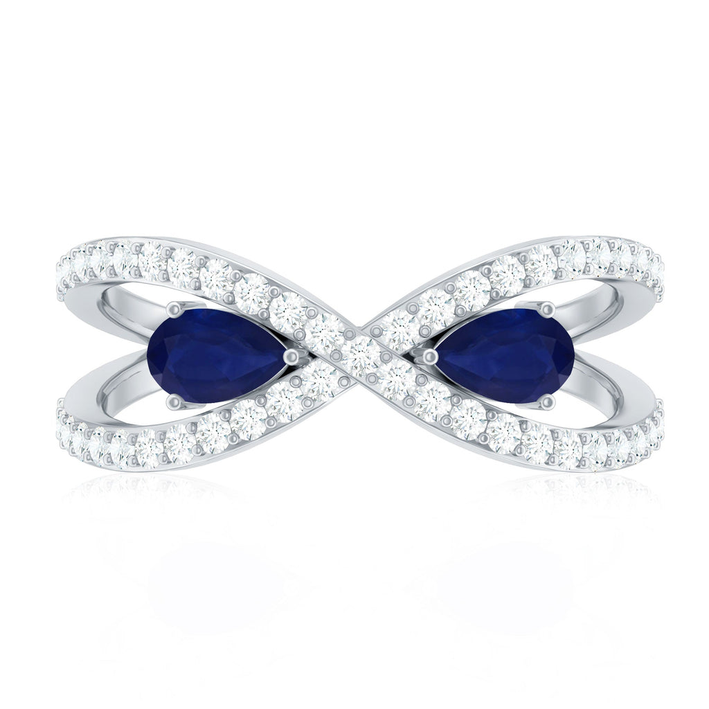 Lab Grown Diamond 2 Stone Engagement Ring with Blue Sapphire