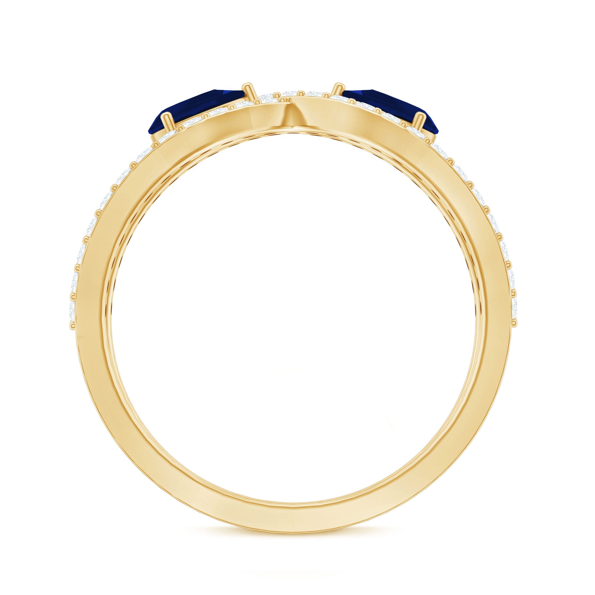 Lab Grown Diamond 2 Stone Engagement Ring with Blue Sapphire