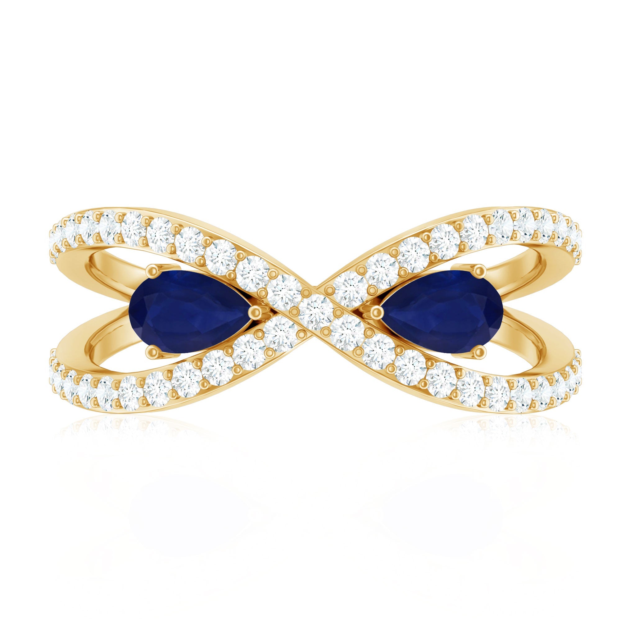 Lab Grown Diamond 2 Stone Engagement Ring with Blue Sapphire