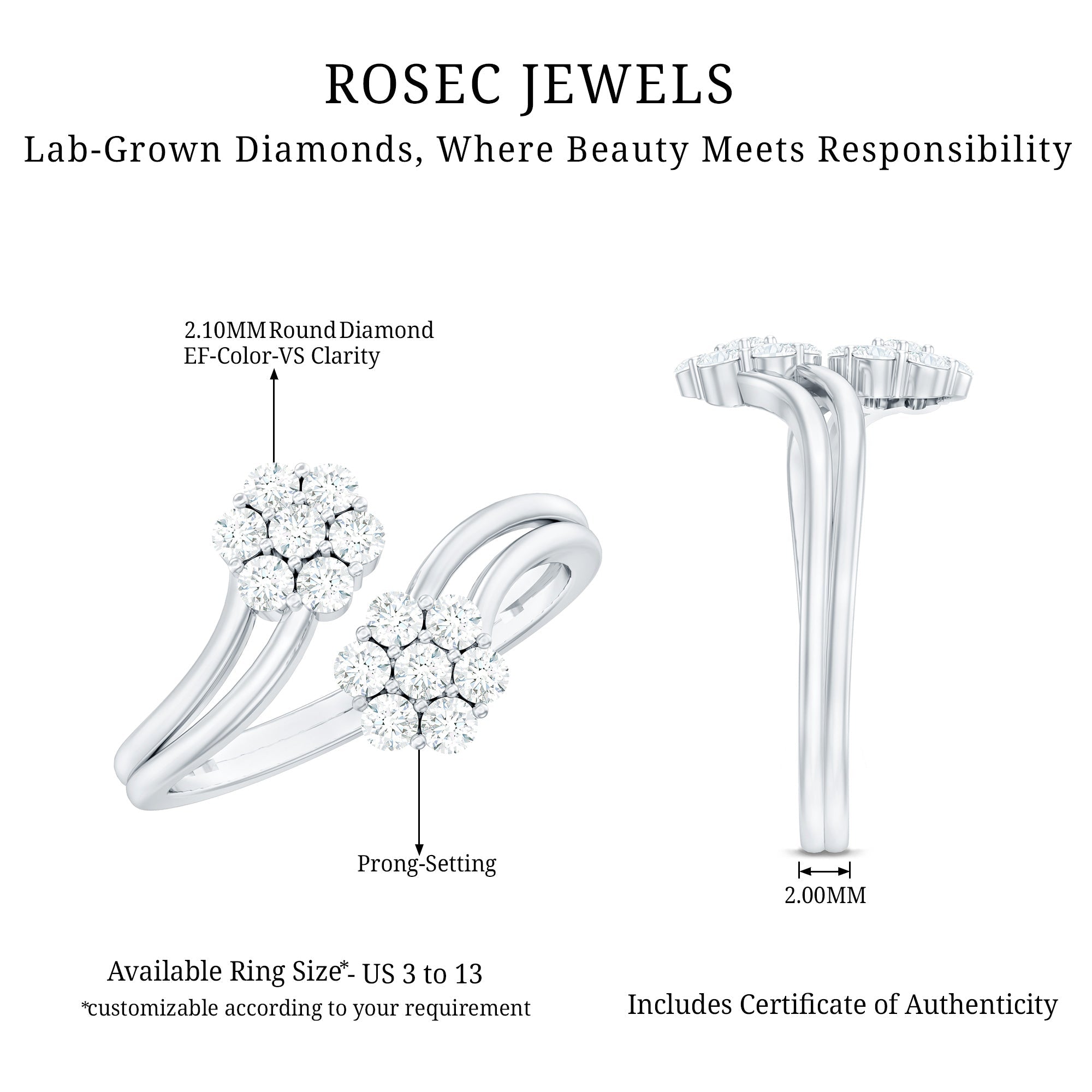 Certified Lab Grown Diamond Flower Wrap Engagement Ring