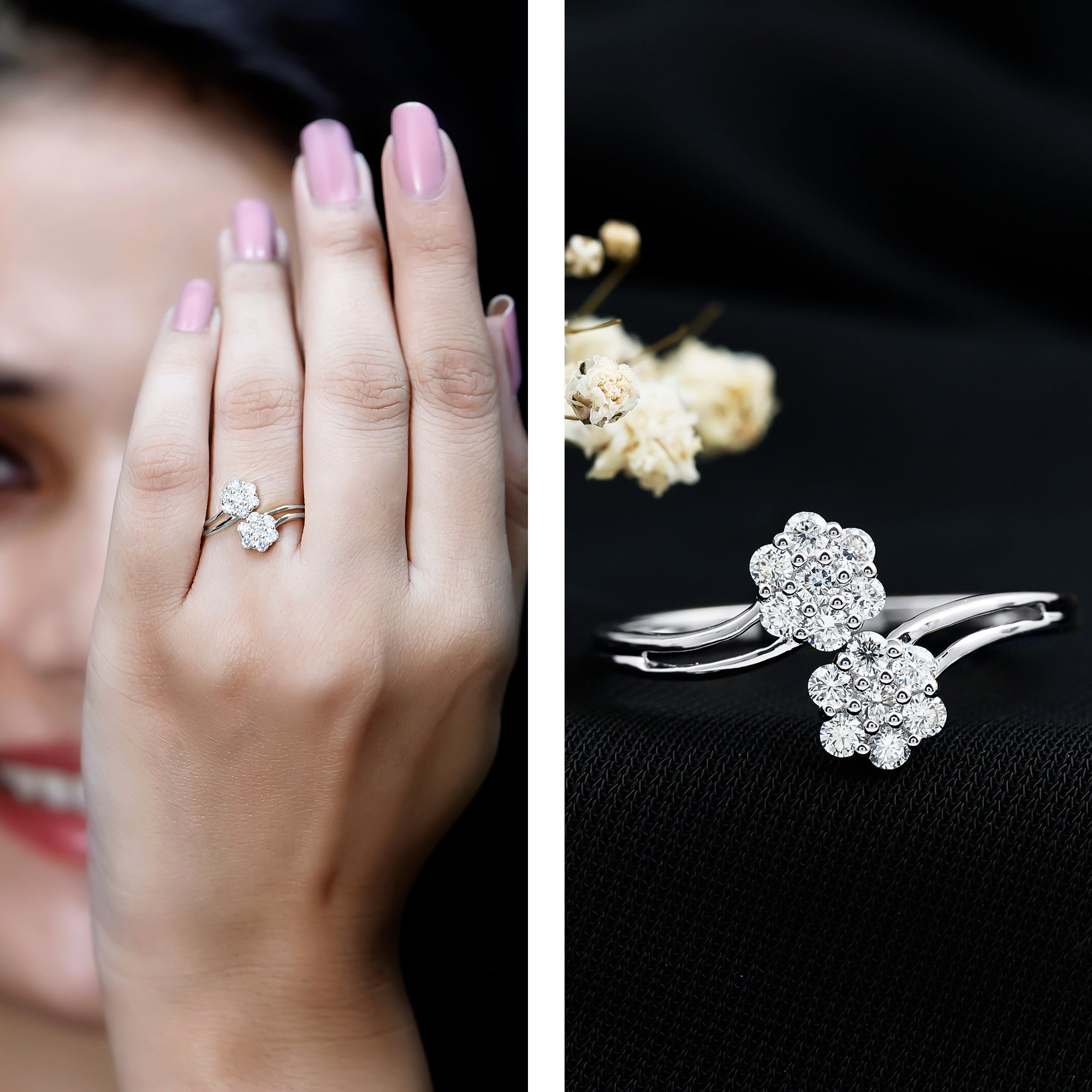 Certified Lab Grown Diamond Flower Wrap Engagement Ring