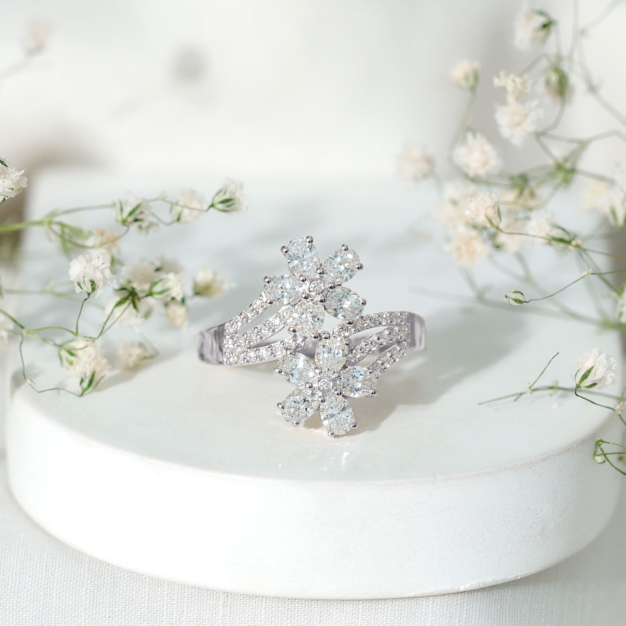 Certified Lab Grown Diamond Flower Engagement Ring For Women