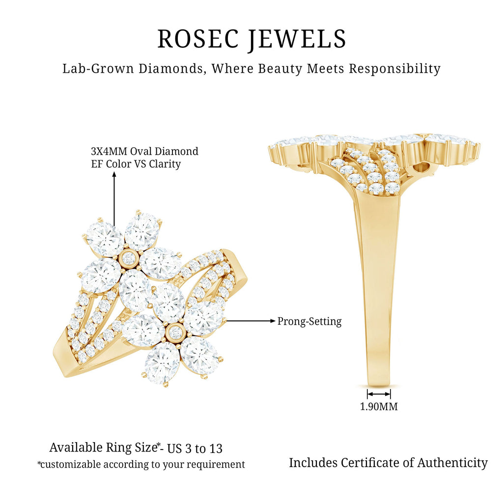 Certified Lab Grown Diamond Flower Engagement Ring For Women