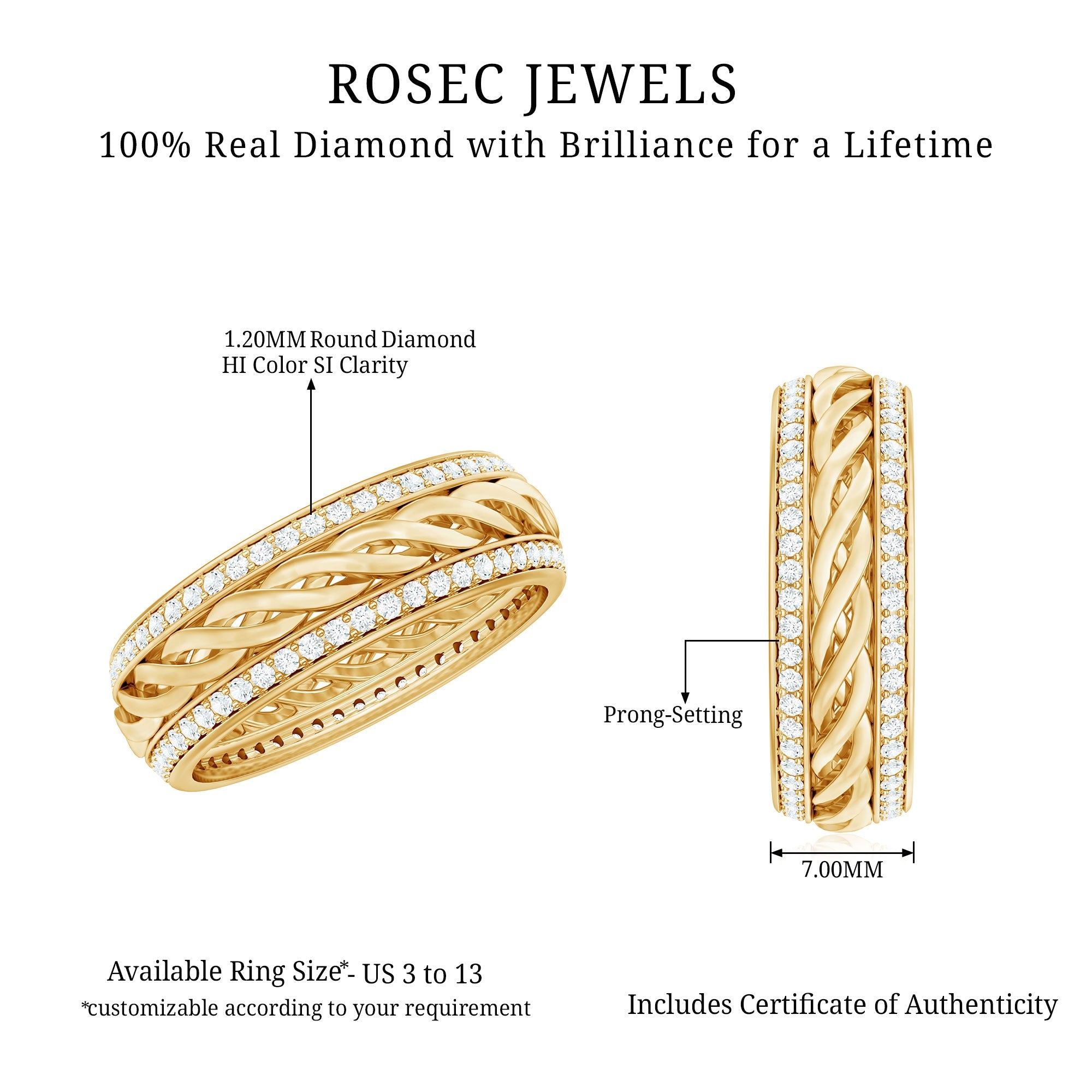 Round Diamond Twisted Rope Band Ring