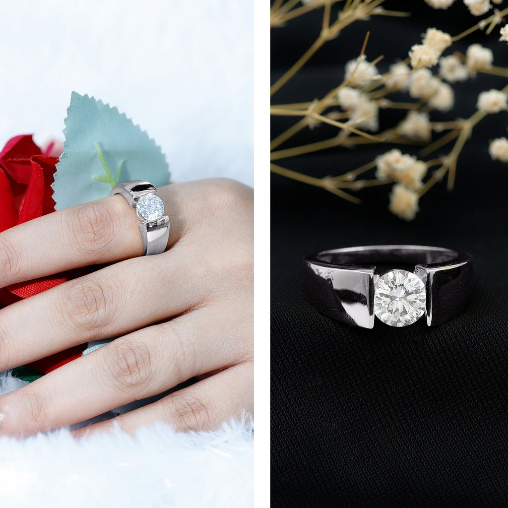 Certified Moissanite Solitaire Engagement Ring for Men