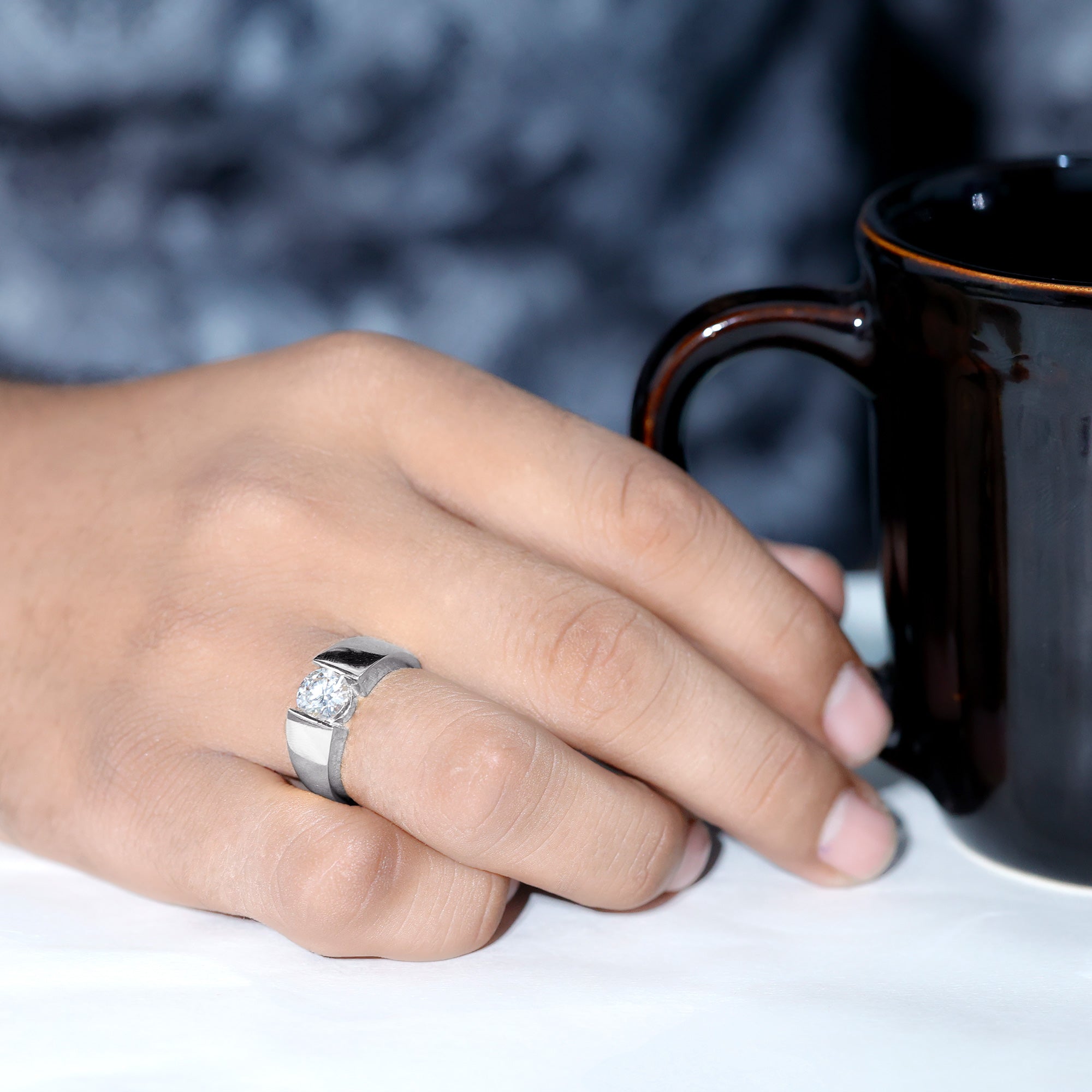 Certified Moissanite Solitaire Engagement Ring for Men