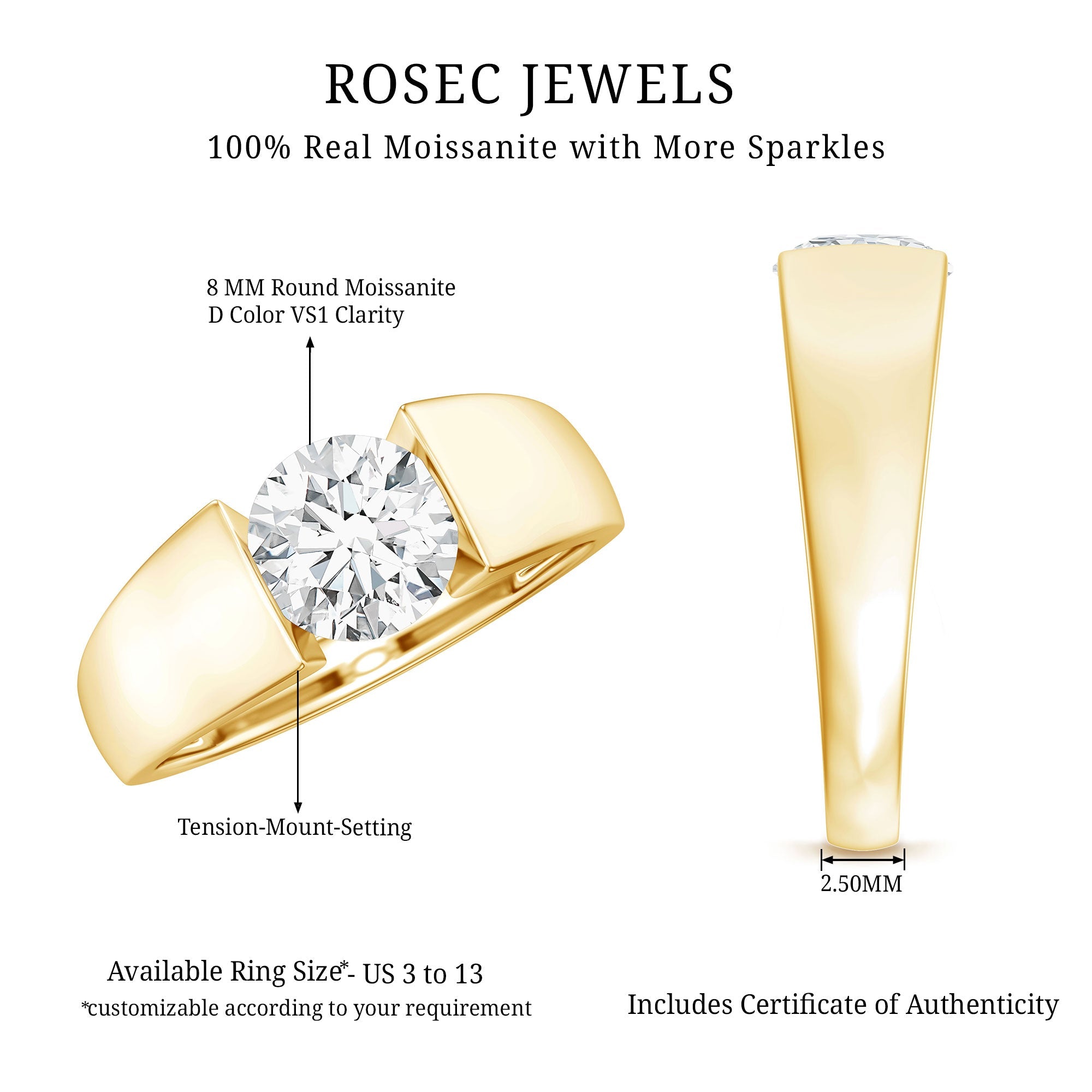 Certified Moissanite Solitaire Engagement Ring for Men