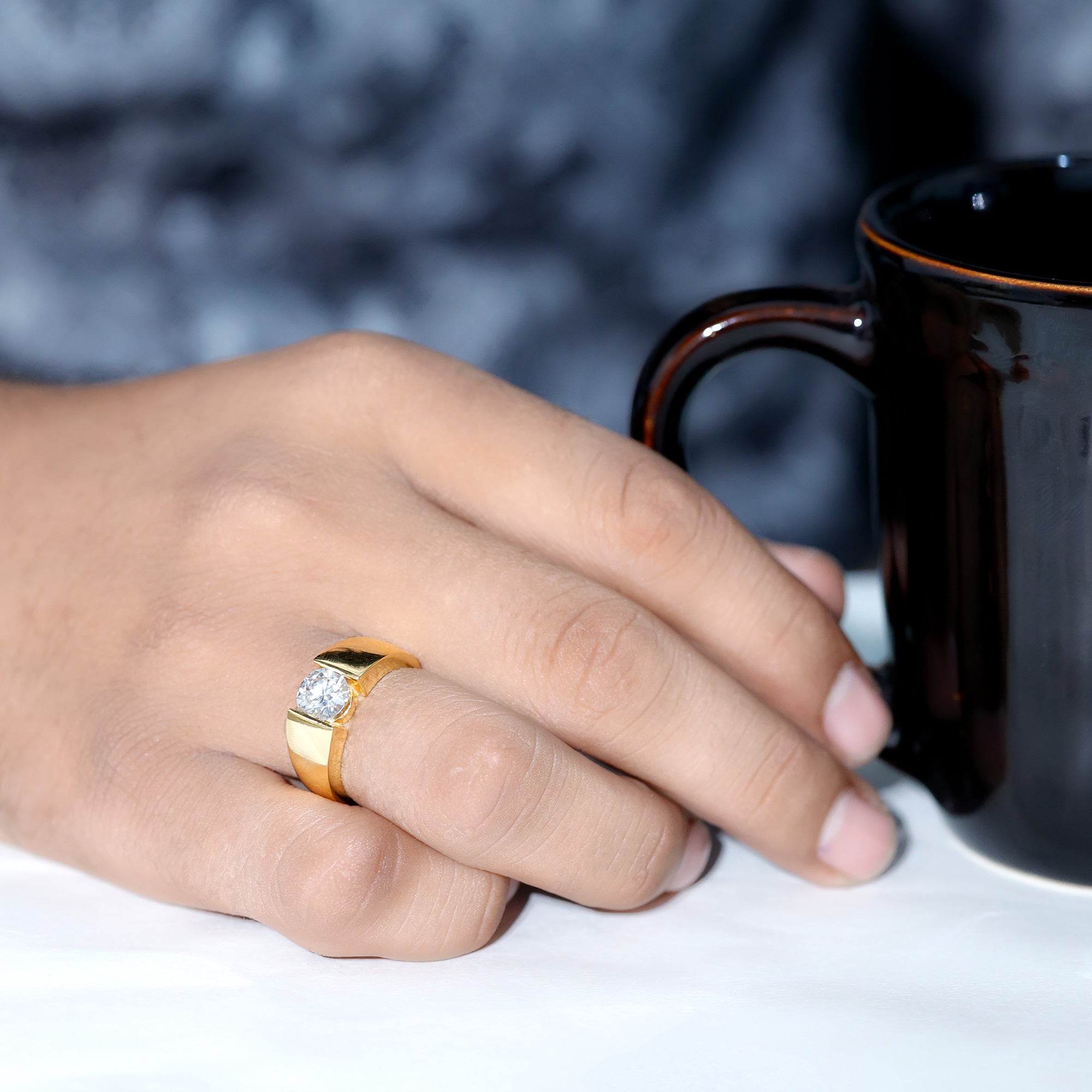 Certified Moissanite Solitaire Engagement Ring for Men