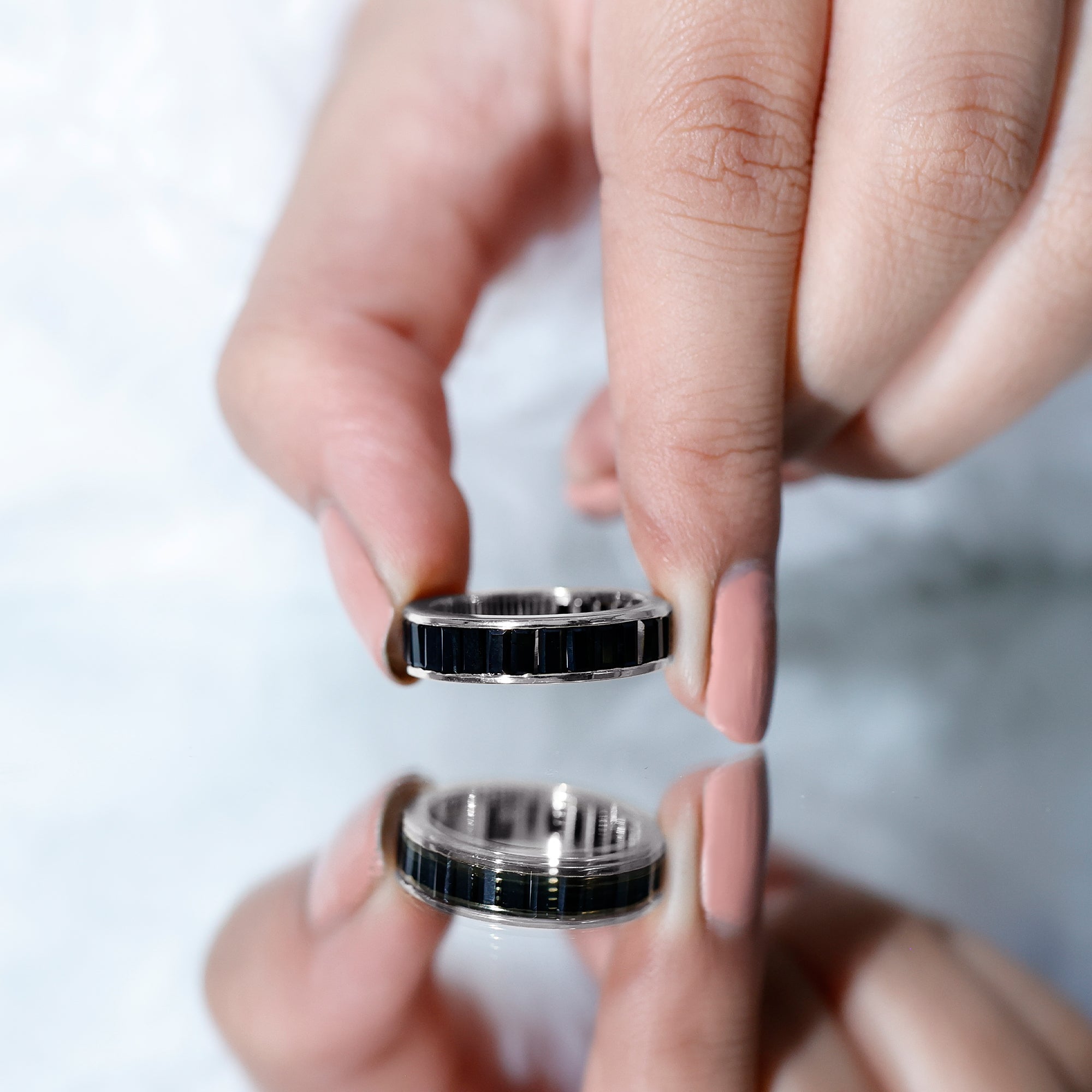 Baguette Cut Black Onyx Wedding Band in Channel Setting