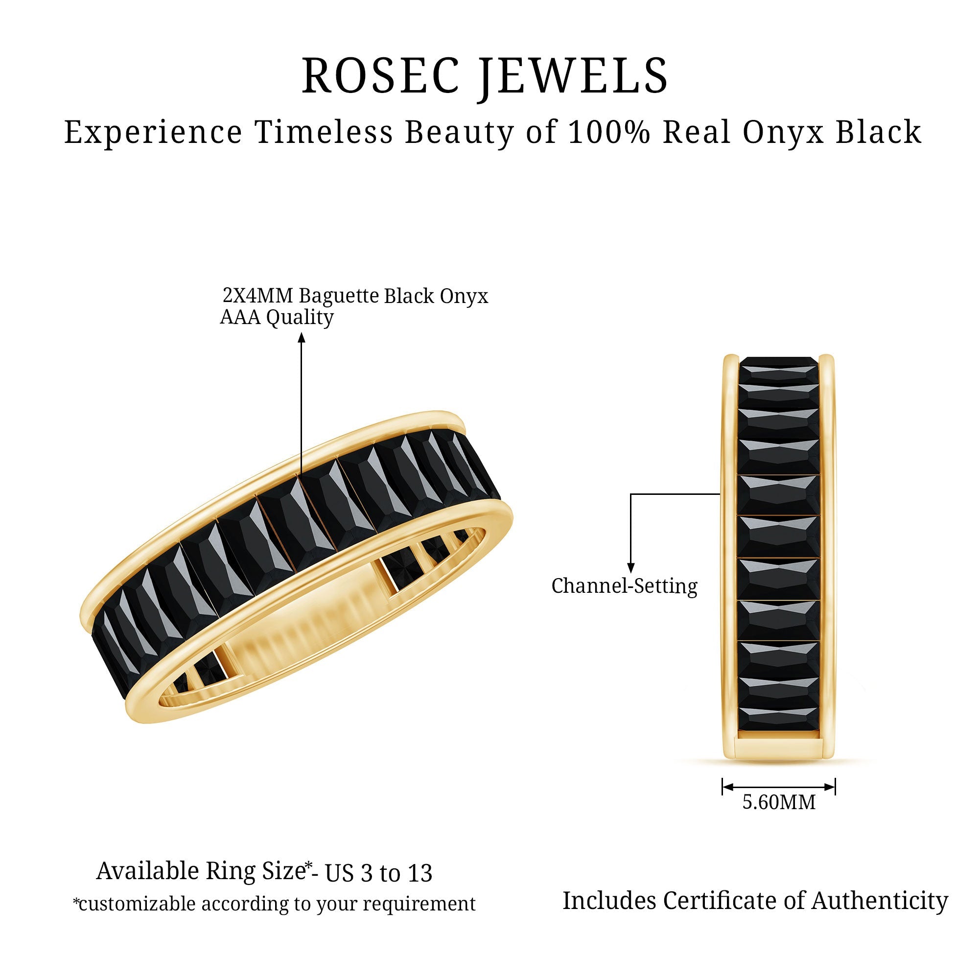 Baguette Cut Black Onyx Wedding Band in Channel Setting
