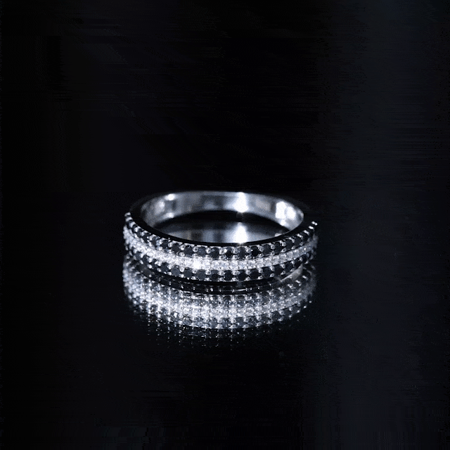 Wedding Band with Lab Grown Black Diamond and Moissanite