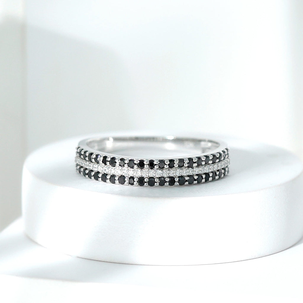 Wedding Band with Lab Grown Black Diamond and Moissanite