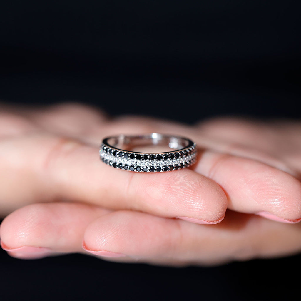Wedding Band with Lab Grown Black Diamond and Moissanite