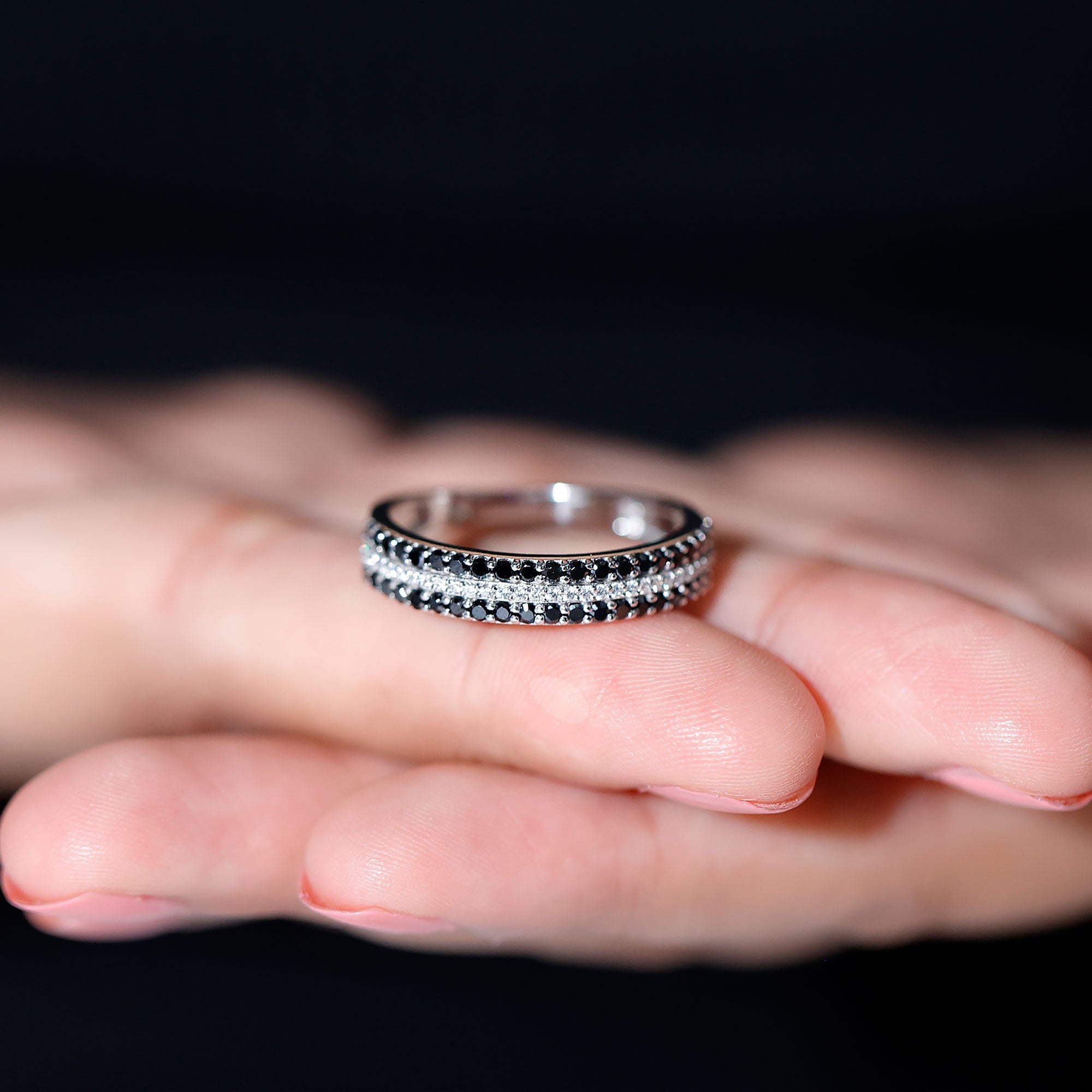 Wedding Band with Lab Grown Black Diamond and Moissanite