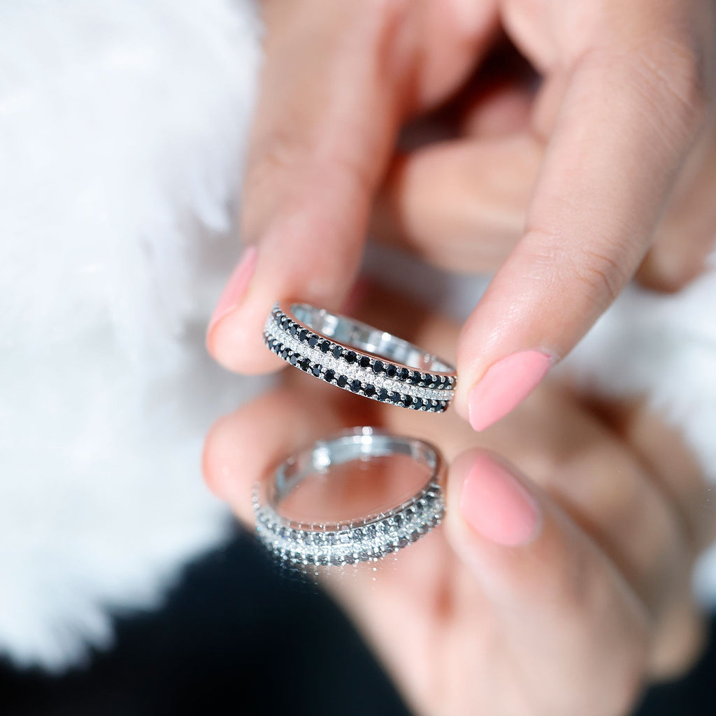 Wedding Band with Lab Grown Black Diamond and Moissanite