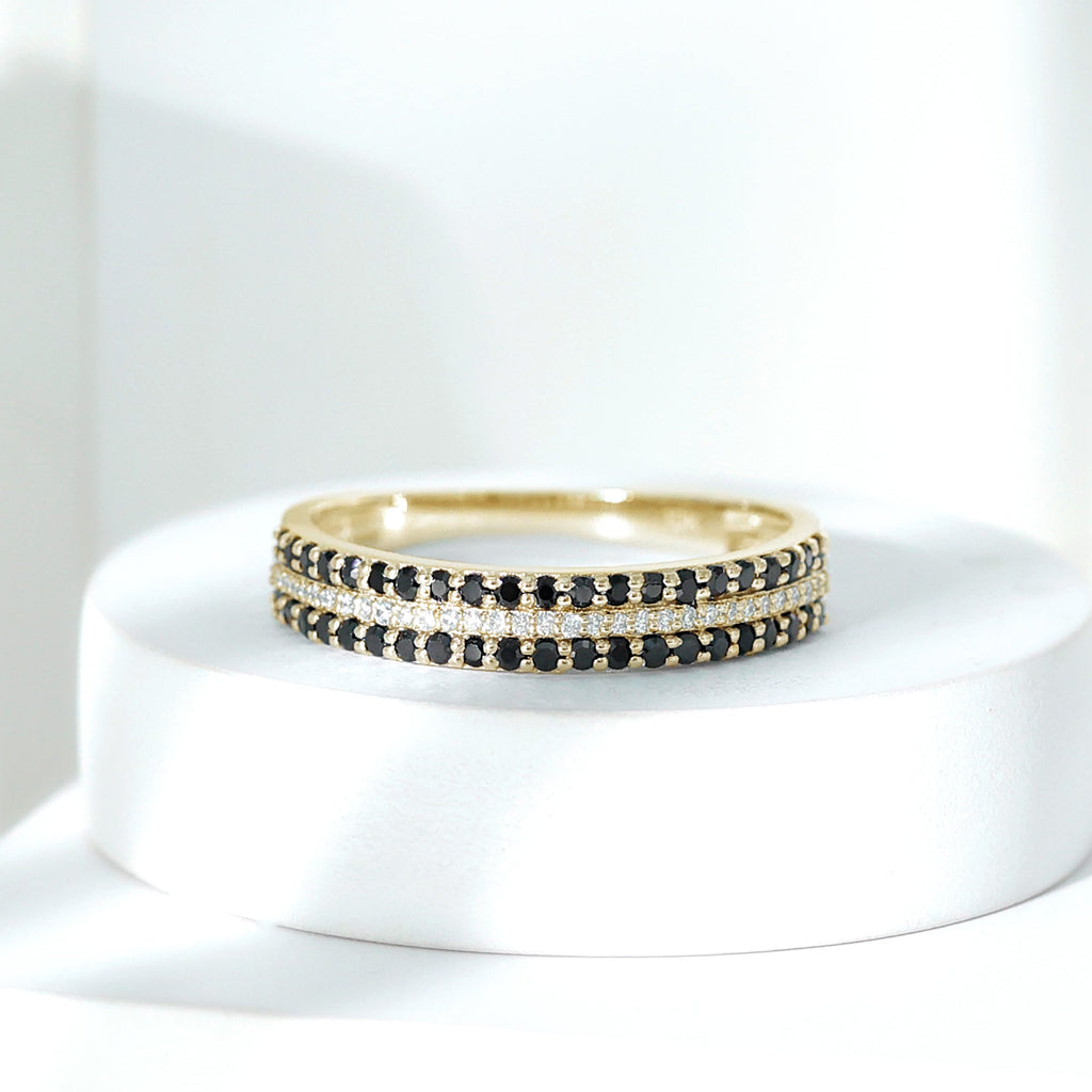 Wedding Band with Lab Grown Black Diamond and Moissanite