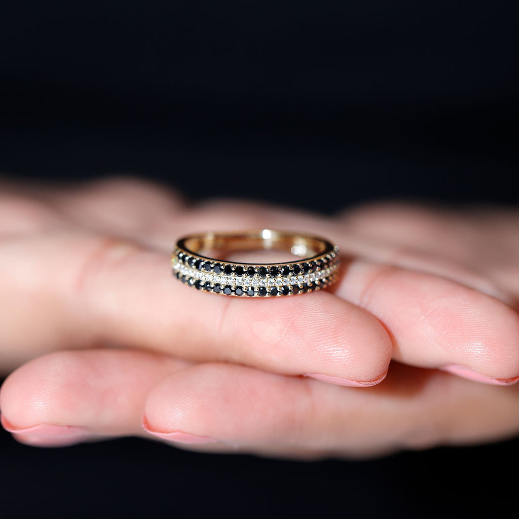 Wedding Band with Lab Grown Black Diamond and Moissanite