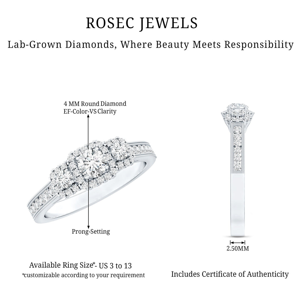 Certified Lab Grown Diamond Three Stone Engagement Ring