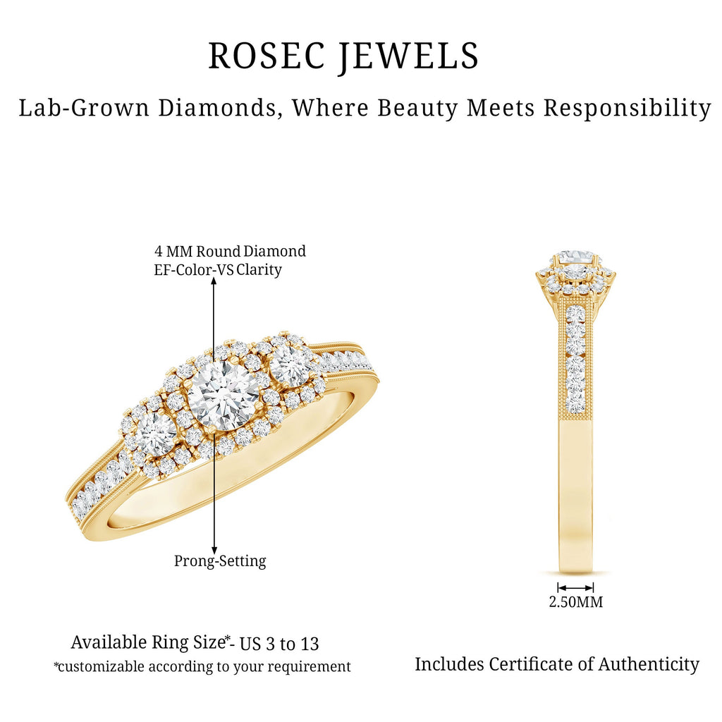 Certified Lab Grown Diamond Three Stone Engagement Ring