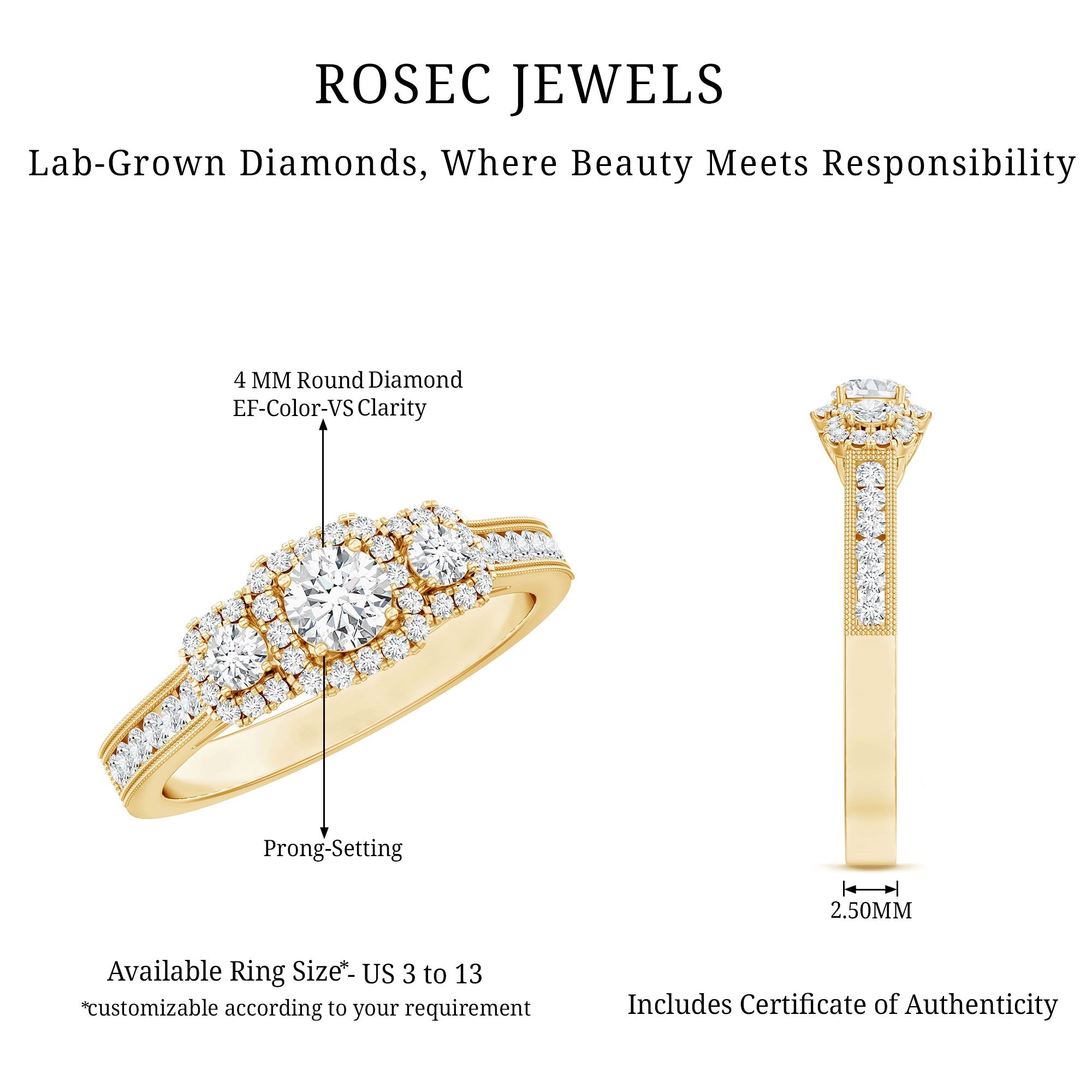 Certified Lab Grown Diamond Three Stone Engagement Ring