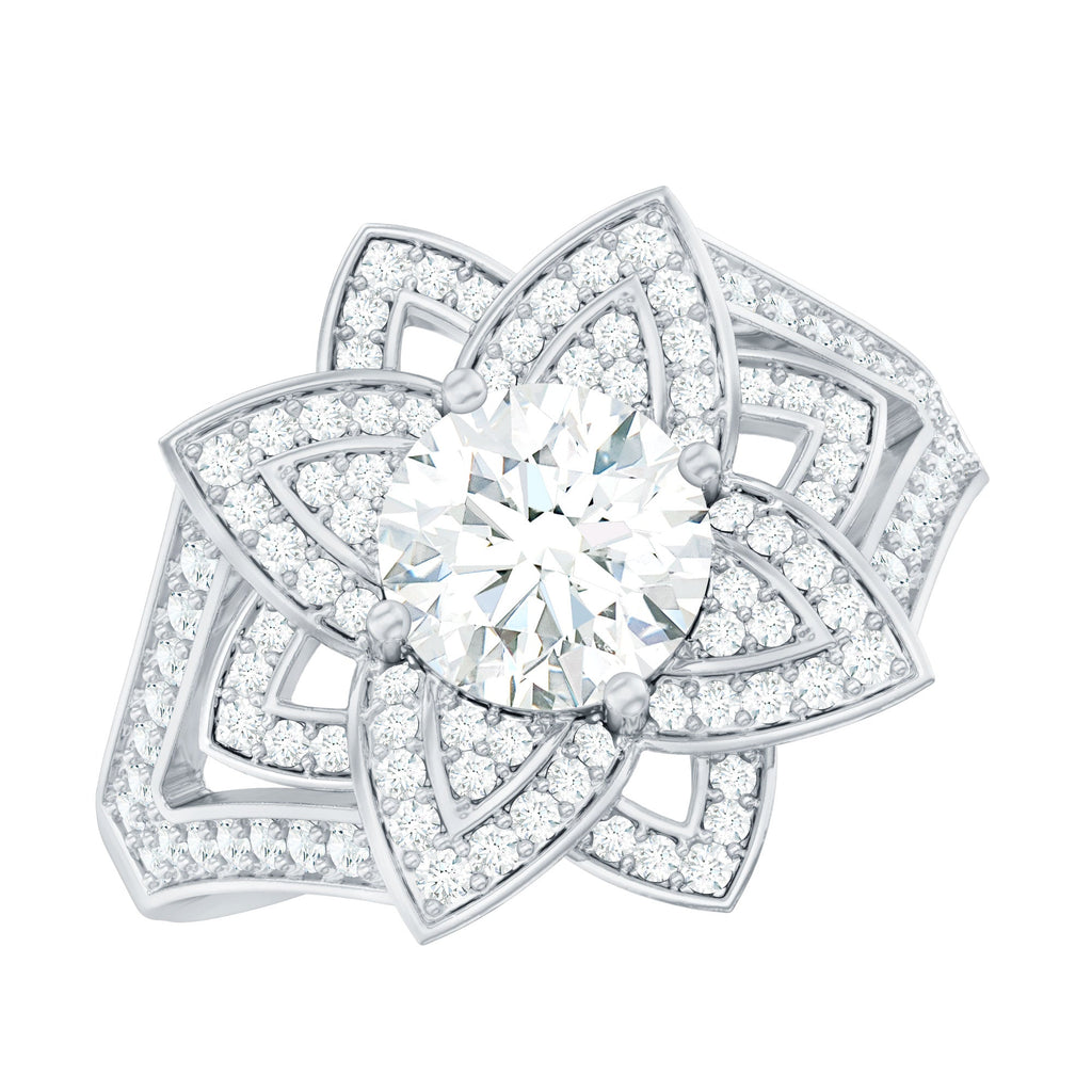 Lab Grown Diamond Art Deco Flower Engagement Ring